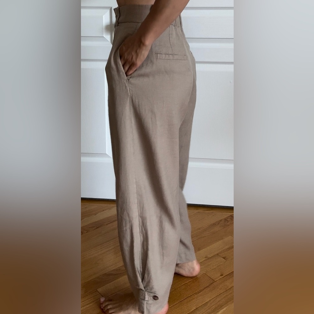 Massimo Dutti Tan Wide Leg linen Pants
